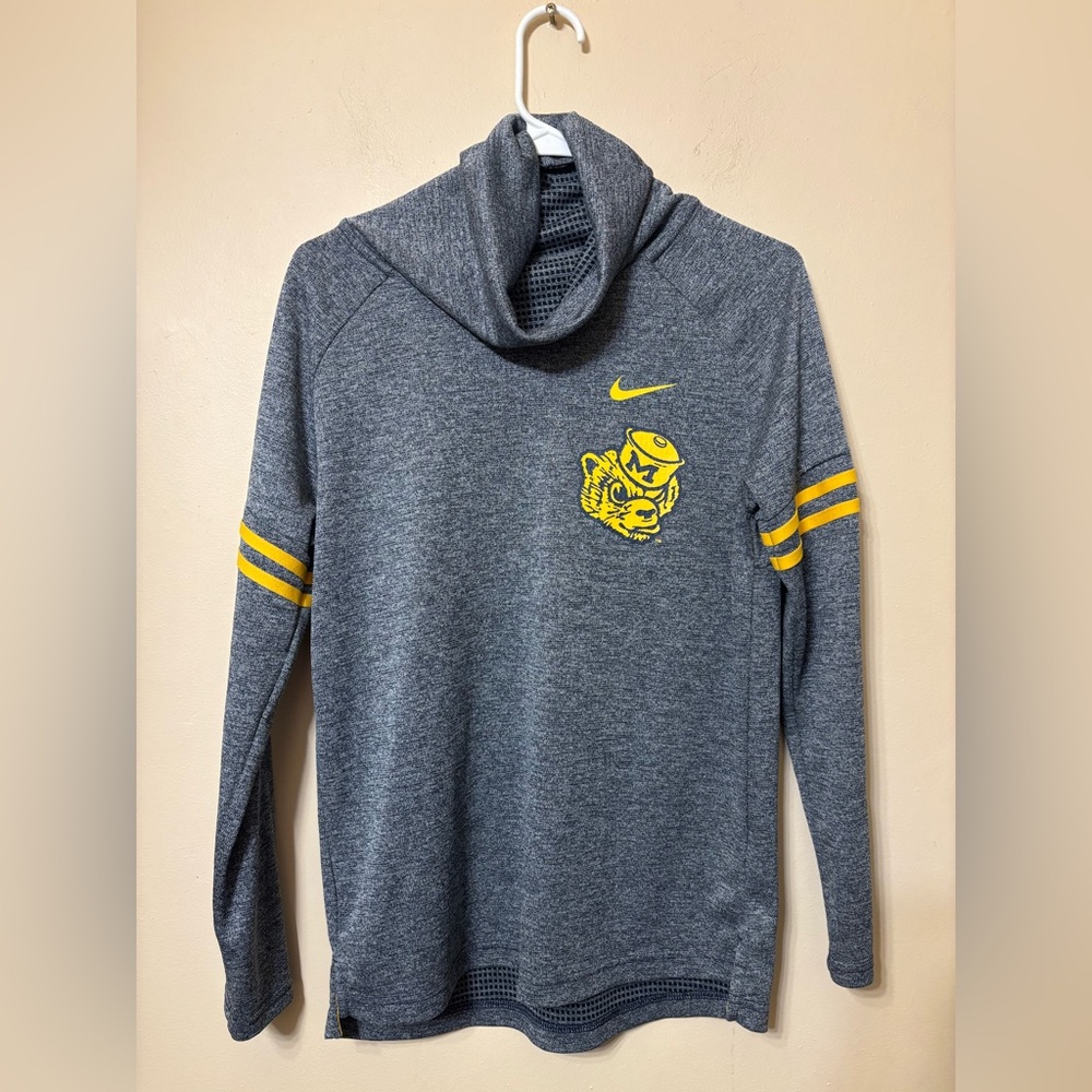 Nike blue/gray yellow UofM Heather Hoodie wolverine bear university of Michigan
